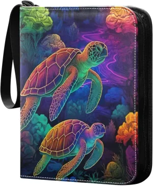 Colorful Turtles Card Binder 4-Pocket Leather Cover 400 Pockets Card Album Holder Removable Display Storage for Trading Cards, Game Cards, Collectibles
