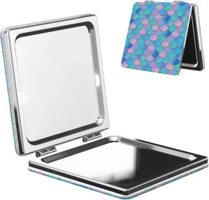 Colorful Watercolor Mermaid Scale Women Small Pocket Mirror Travel Cosmetic Mirror Folding Handheld Makeup Mirror