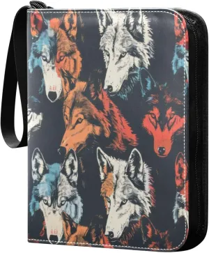 Colorful Wolves Card Binder 4-Pocket, 400 Pockets PU Waterproof Zippered Collector Card Album with 50 Removable Sleeves for Trading, Game Cards