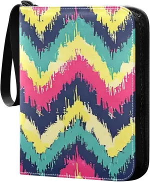 Colorful Zigzag Pattern Card Binder 4-Pocket, 400 Pockets PU Waterproof Zippered Collector Card Album with 50 Removable Sleeves for Trading, Game Cards