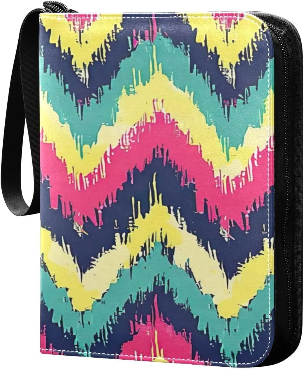 Colorful Zigzag Pattern Card Binder 4-Pocket, 400 Pockets PU Waterproof Zippered Collector Card Album with 50 Removable Sleeves for Trading, Game Cards