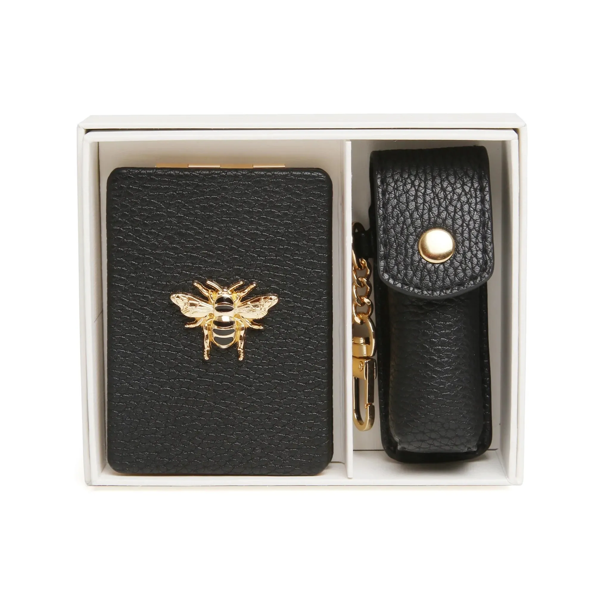 Compact Mirror & Lipstick Holder Gift Set | Black