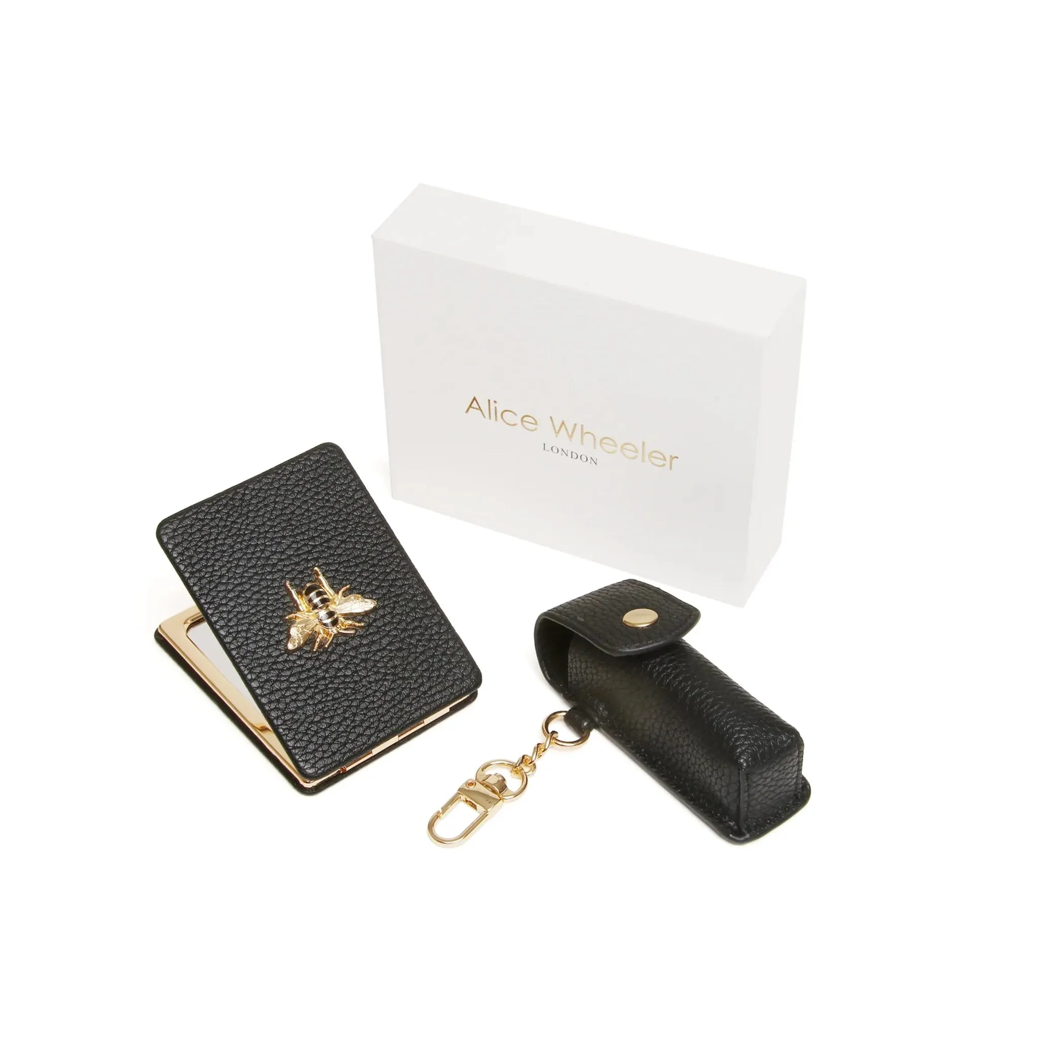 Compact Mirror & Lipstick Holder Gift Set | Black