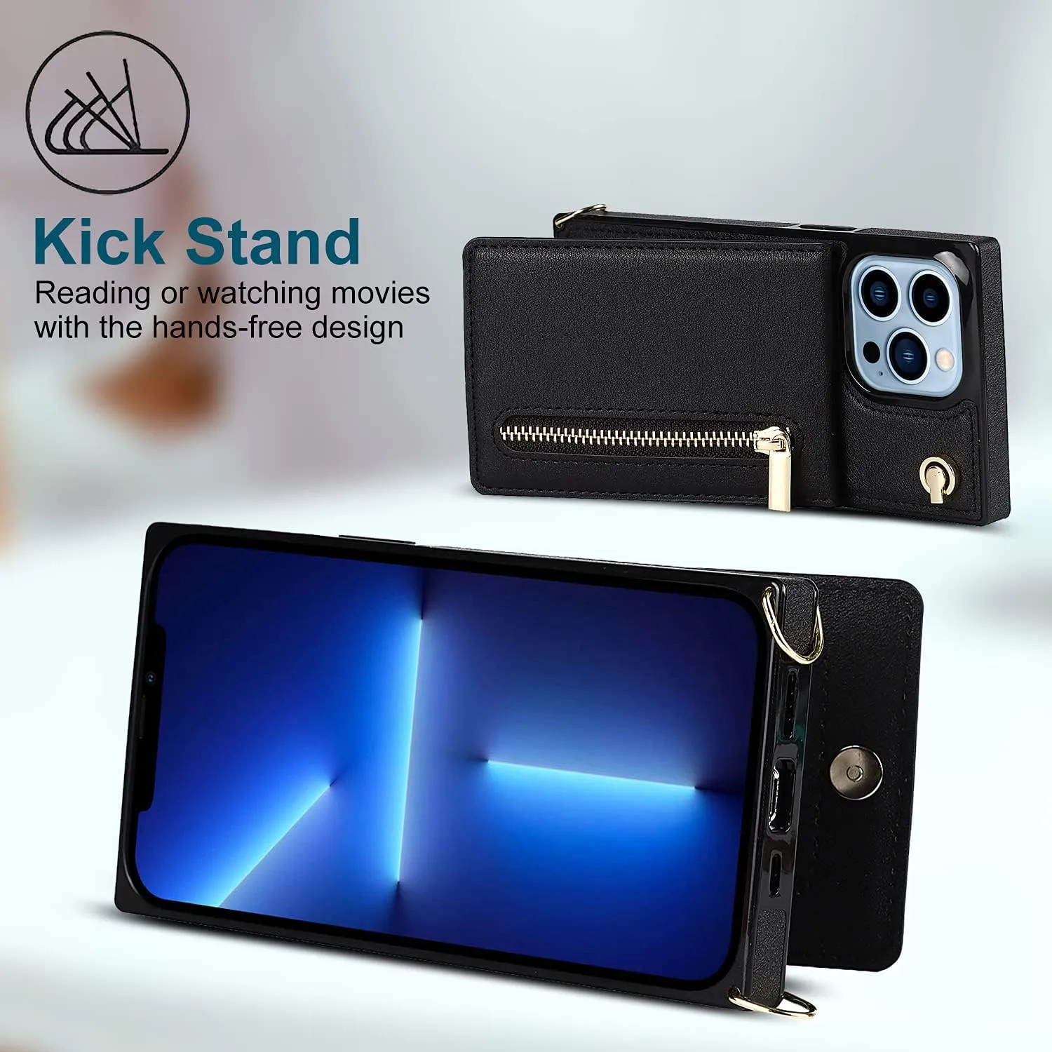 Compatible for iPhone 13 Pro Max Case 6.7 Inch, Pocket Purse Handbag Stylish Protective Cover for iPhone 13 Pro Max (Fashion Black)