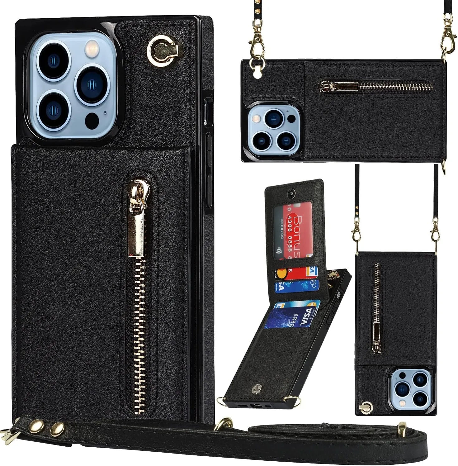 Compatible for iPhone 13 Pro Max Case 6.7 Inch, Pocket Purse Handbag Stylish Protective Cover for iPhone 13 Pro Max (Fashion Black)