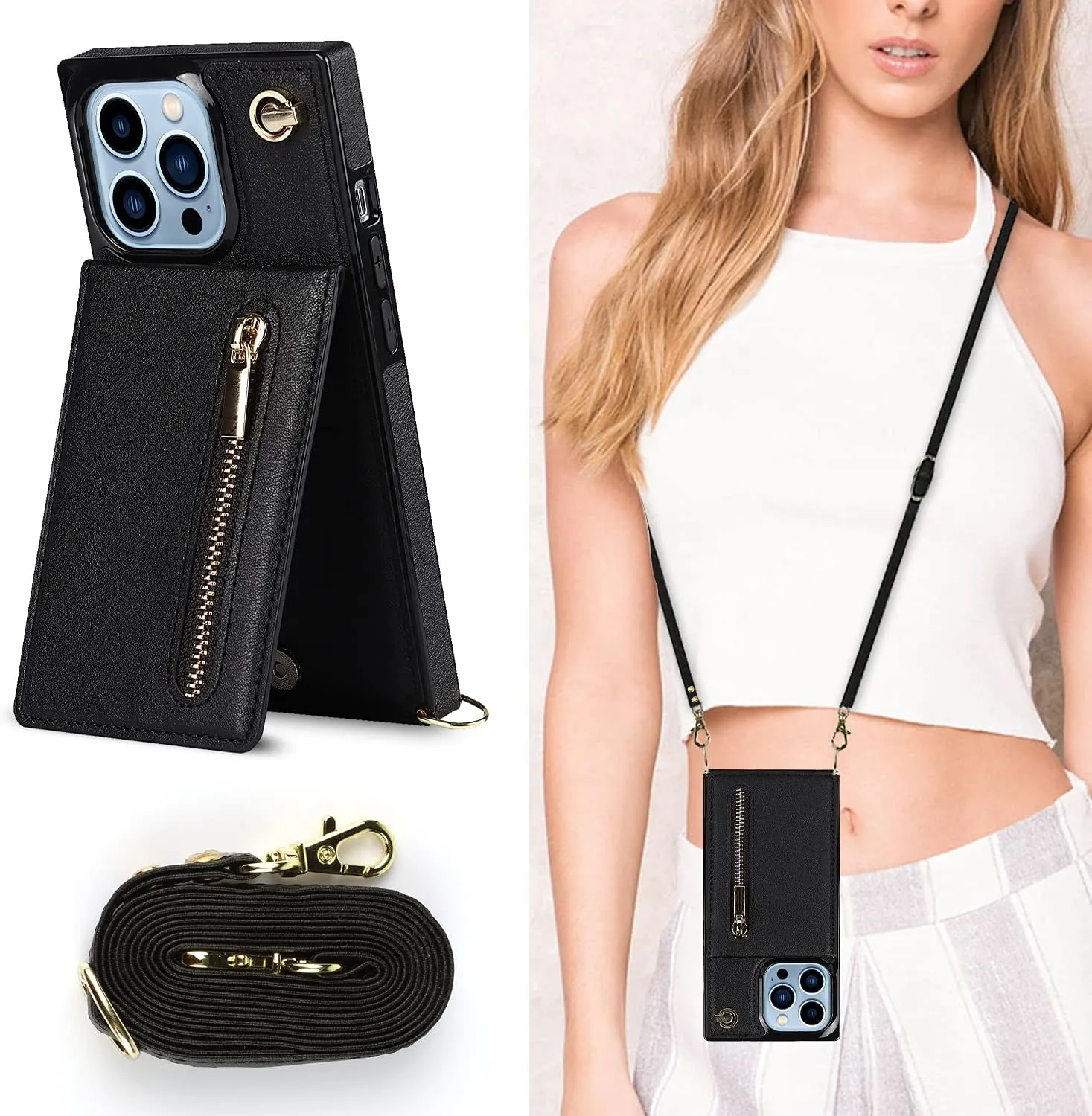 Compatible for iPhone 13 Pro Max Case 6.7 Inch, Pocket Purse Handbag Stylish Protective Cover for iPhone 13 Pro Max (Fashion Black)