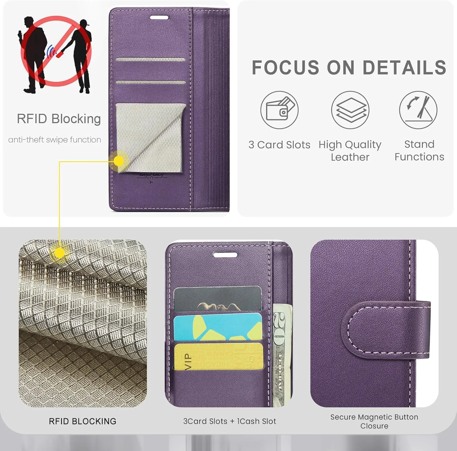 Compatible with Moto G 5G 2025 Wallet Case with RFID Blocking Credit Card Holder,PU Leather Flip Kickstand Shockproof Cover Women Men for Motorola Moto G 5G 2025 Phone Case (Purple)