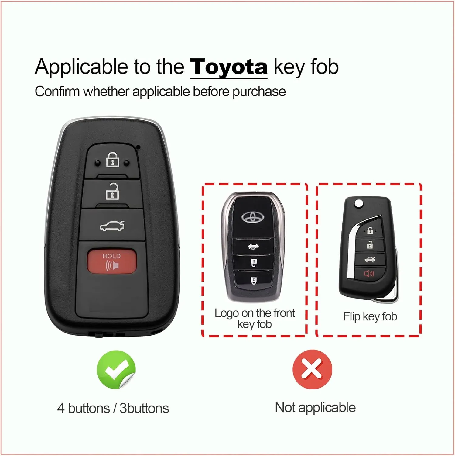 Compatible with Toyota Key fob Cover Leather Toyota Keychain Holder case Protector Avalon Camry TRD Corolla Highlander Prius Prime RAV4 Prime CHR Accessories