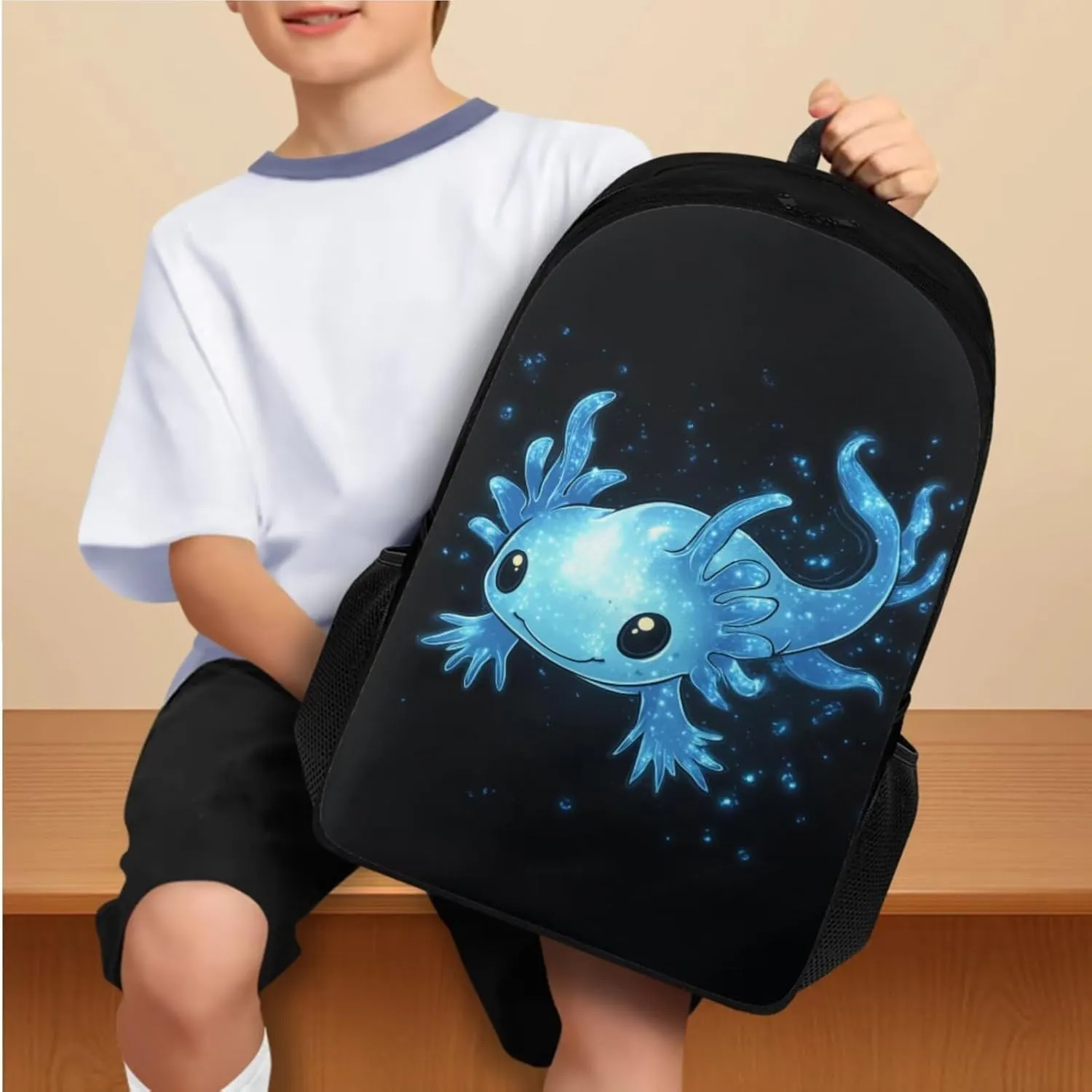 Cool Axolotl Backpack for Girls Lightweight Bookbags with Insulated Lunch Box Soft Pencil Case and Kawaii Bookmark Reusable Sturdy School Bag for Elementary Students Gifts