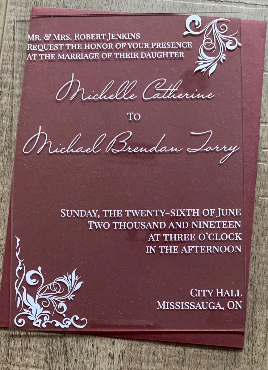 CORNER SWIRLS ACRYLIC INVITATION 5"X7"