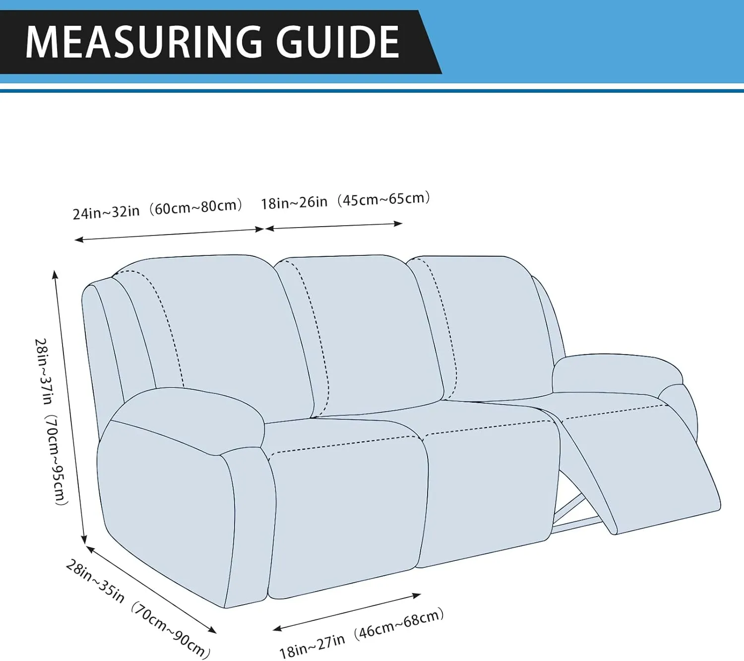 Couch Cover 8-Pieces Sofa Covers Washable Recliner Sofa Covers 3 Seater Leather Look Recliner Slipcovers with Pockets Spandex Fabric Furniture Covers(Recliner Sofa, Light Brown)