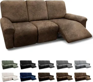 Couch Cover 8-Pieces Sofa Covers Washable Recliner Sofa Covers 3 Seater Leather Look Recliner Slipcovers with Pockets Spandex Fabric Furniture Covers(Recliner Sofa, Light Brown)