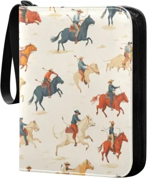 Cowboys Rodeo Colorful Card Binder 4-Pocket, 400 Pockets Card Holder with 50 Removable Sleeves and Zipper for Games Baseball Football Sports Card