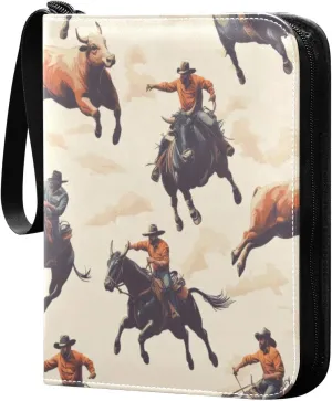 Cowboys Rodeo Colorful Card Binder 4-Pocket, 400 Pockets PU Waterproof Zippered Collector Card Album with 50 Removable Sleeves for Trading, Game Cards