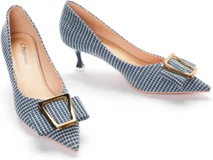 C.Paravano Women's Kitten Heel Pumps-Pointed Toe Wedding Shoes with Metal Buckle|Breathable Soft Leather for Office Attire, Cocktail Parties,Date Nights, Spring/Summer Events