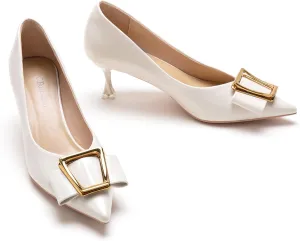 C.Paravano Women's Kitten Heel Pumps-Pointed Toe Wedding Shoes with Metal Buckle|Breathable Soft Leather for Office Attire, Cocktail Parties,Date Nights, Spring/Summer Events