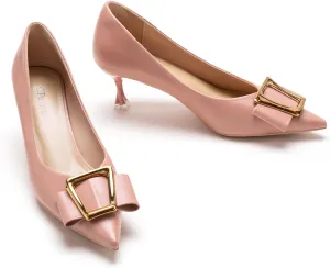 C.Paravano Women's Kitten Heel Pumps-Pointed Toe Wedding Shoes with Metal Buckle|Breathable Soft Leather for Office Attire, Cocktail Parties,Date Nights, Spring/Summer Events