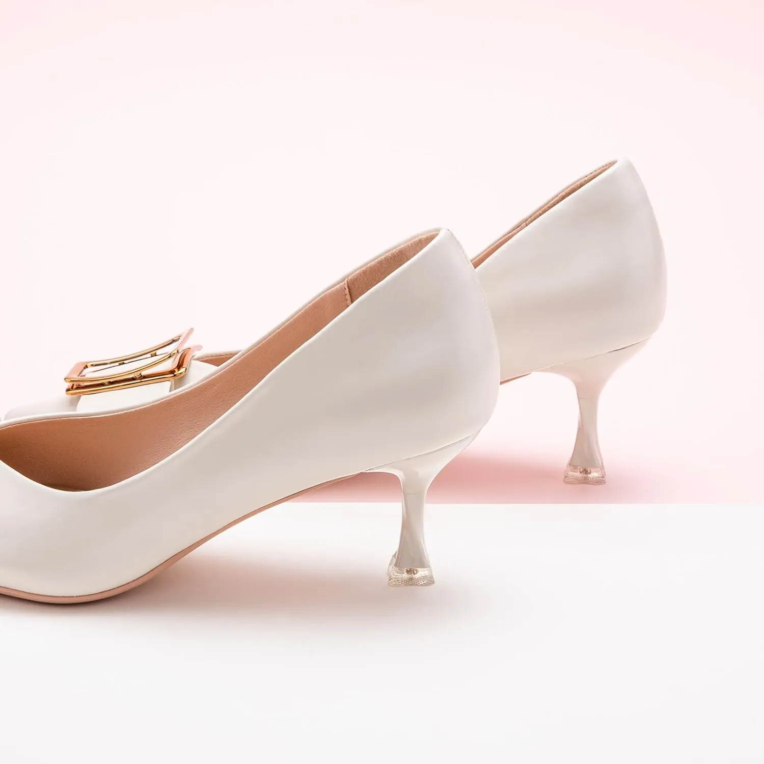 C.Paravano Women's Kitten Heel Pumps-Pointed Toe Wedding Shoes with Metal Buckle|Breathable Soft Leather for Office Attire, Cocktail Parties,Date Nights, Spring/Summer Events
