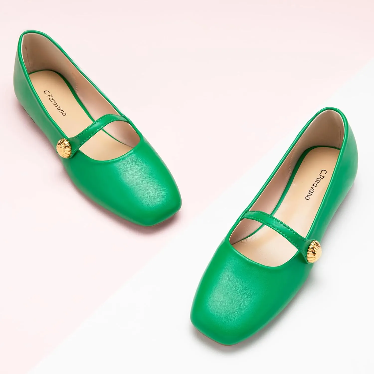 C.Paravano Women's Mary Jane Flats | Comfortable Square Toe Ballet Flats | Mary Jane Shoes with Strap | Casual Dress Flat Shoes for Party Wedding & Work Office，Date Nights