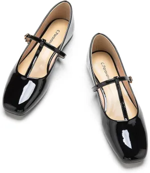 C.Paravano Women's Mary Jane Flats | Comfortable Square Toe Ballet Flats | Mary Jane Shoes with Strap | Casual Dress Flat Shoes for Party Wedding & Work Office，Date Nights
