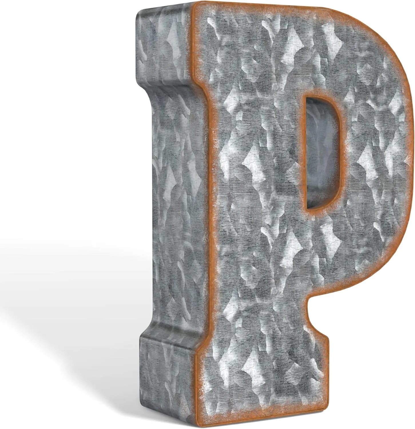 CraftyCrocodile 7" Galvanized Metal Letters for Wall Decor - 3D Letter P for Hanging & Free Standing - Decorative Rustic Alphabet Letters for the Living Room, Bedroom, Kitchen