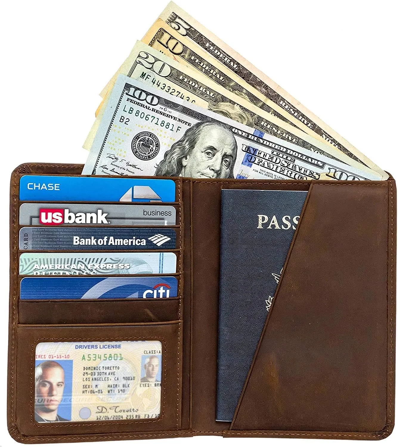 Crazy Horse Genuine Cow Leather Passport Holder Travel Wallet Card Holder - RFID Blocking Bifold Wallet for Men and Women