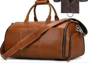 Crazy Horse Leather Folding Suit Bag Man Business Travel Bag with Shoe Pocket Clothes Cover Luggage Duffel Bag Man Bag for Suits