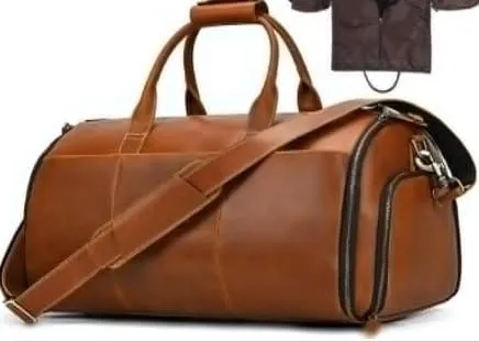 Crazy Horse Leather Folding Suit Bag Man Business Travel Bag with Shoe Pocket Clothes Cover Luggage Duffel Bag Man Bag for Suits