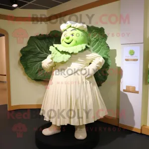 Cream Cabbage mascot costume character dressed with a A-Line Dress and Cufflinks, Large