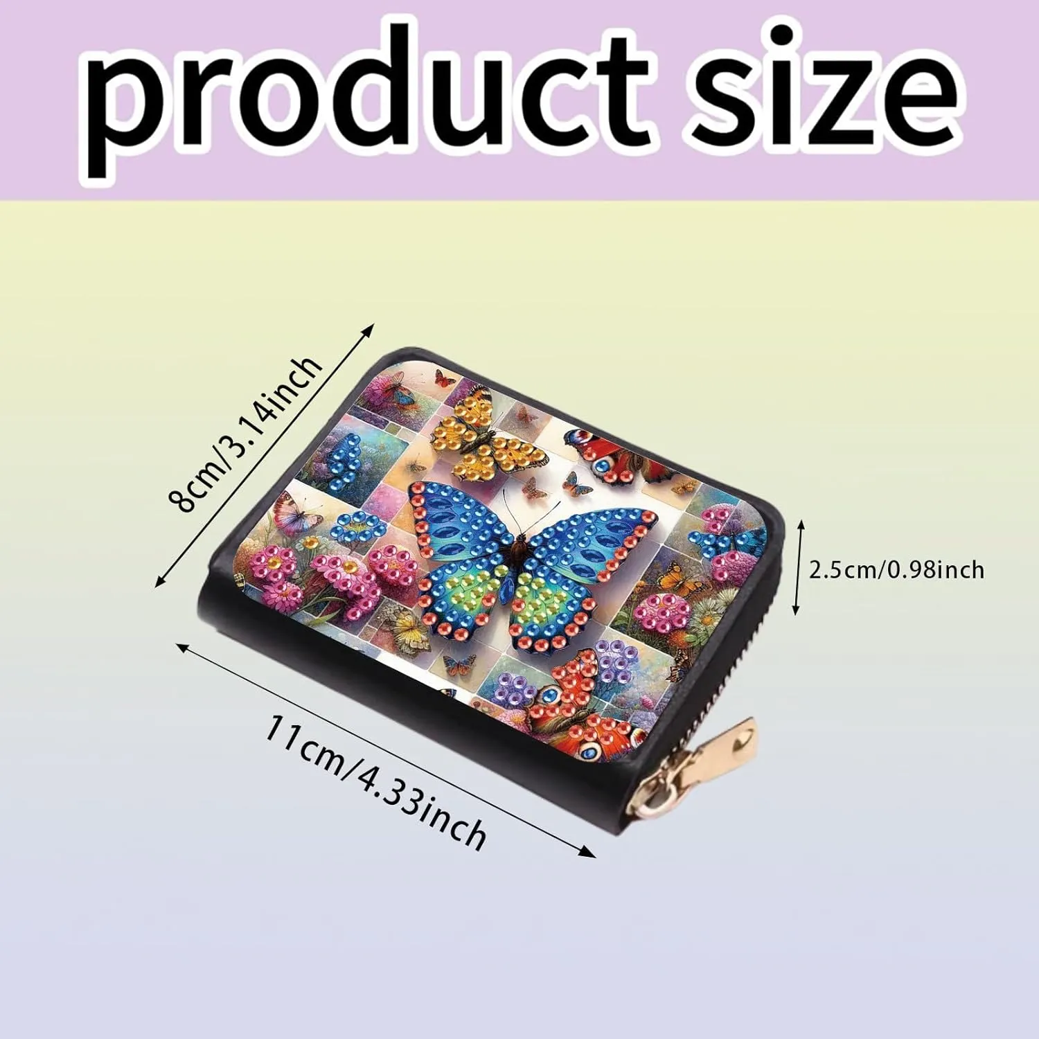 Credit Card Coin Holder, DIY Diamond Art Painting Leather Zipper Card Case Wallet for Women-Butterfly
