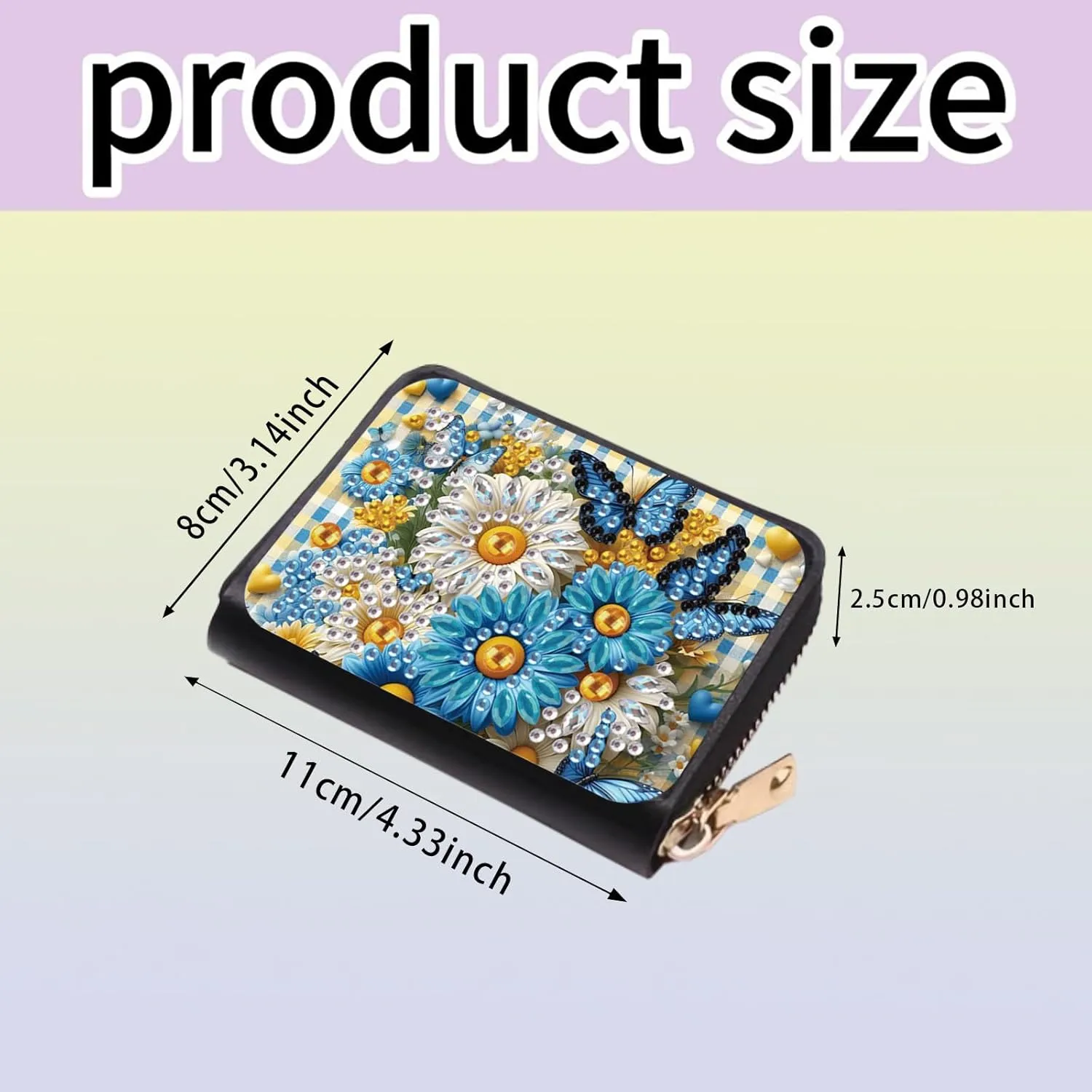 Credit Card Coin Holder, DIY Diamond Art Painting Leather Zipper Card Case Wallet for Women-Flower Butterfly