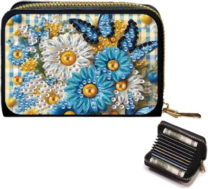 Credit Card Coin Holder, DIY Diamond Art Painting Leather Zipper Card Case Wallet for Women-Flower Butterfly