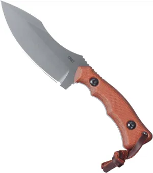 CRKT Bugsy: Outdoor Survival Fixed Blade Knife with Sheath, 1095 Carbon Steel Plain Edge, Micarta Handle, Leather Sheath 3600