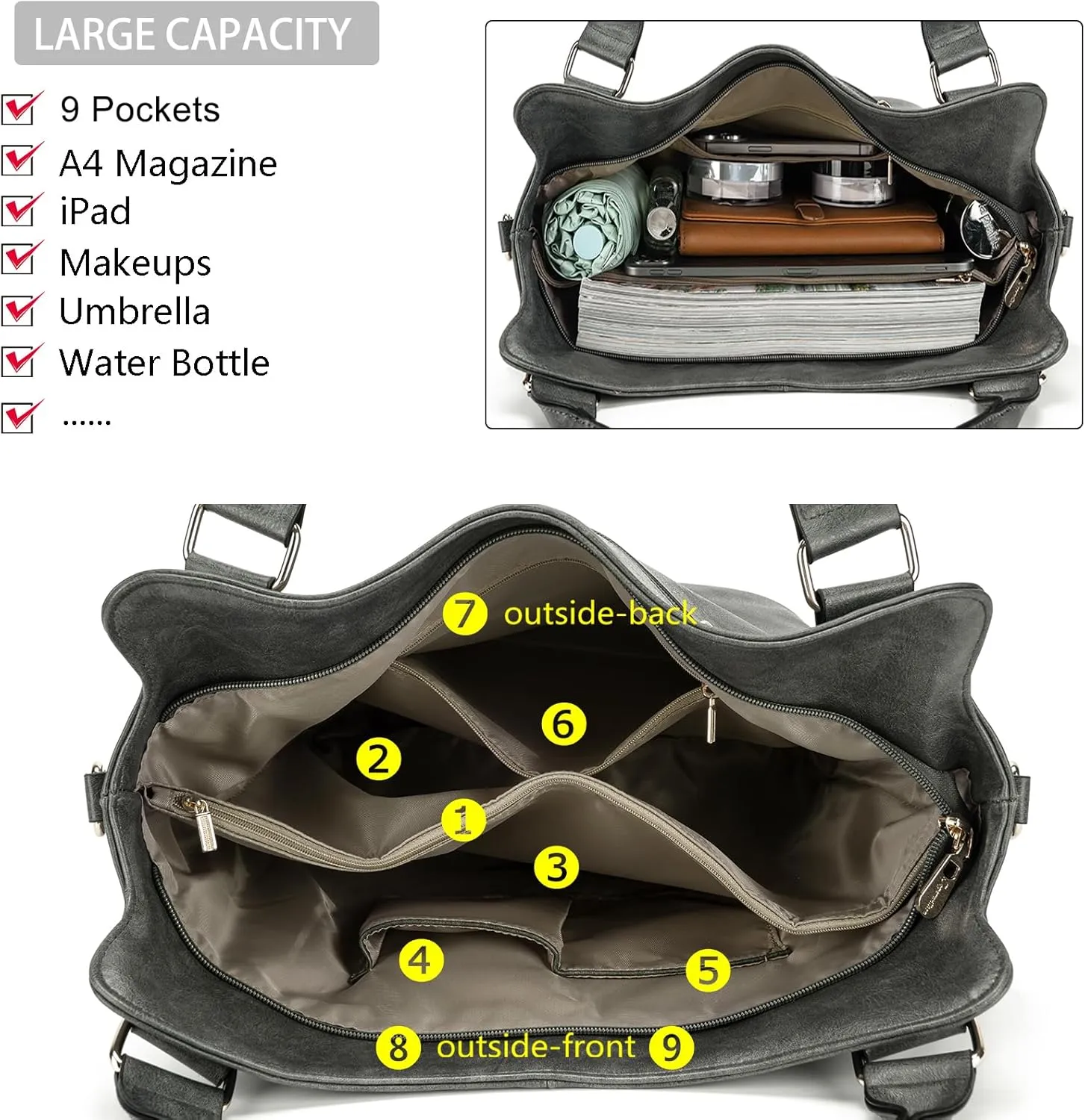 Crossbody Bags for Women Large Hobo Purse PU Leather Shoulder Handbag Ladies Tote Wallet Set 2PCS