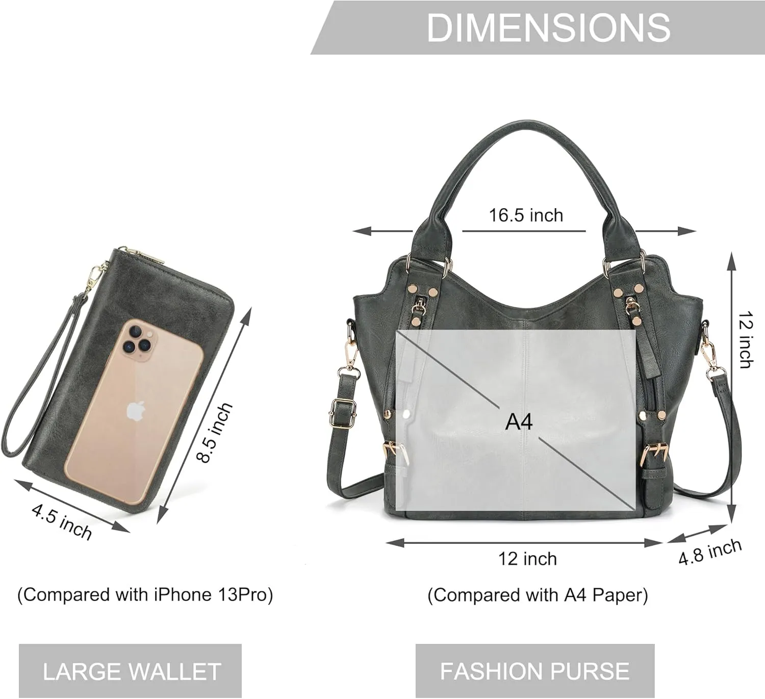 Crossbody Bags for Women Large Hobo Purse PU Leather Shoulder Handbag Ladies Tote Wallet Set 2PCS