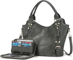 Crossbody Bags for Women Large Hobo Purse PU Leather Shoulder Handbag Ladies Tote Wallet Set 2PCS