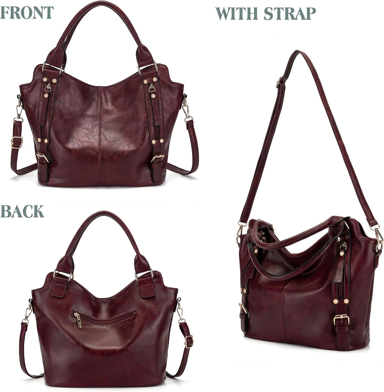 Crossbody Bags for Women Large Hobo Purse PU Leather Shoulder Handbag Ladies Tote Wallet Set 2PCS