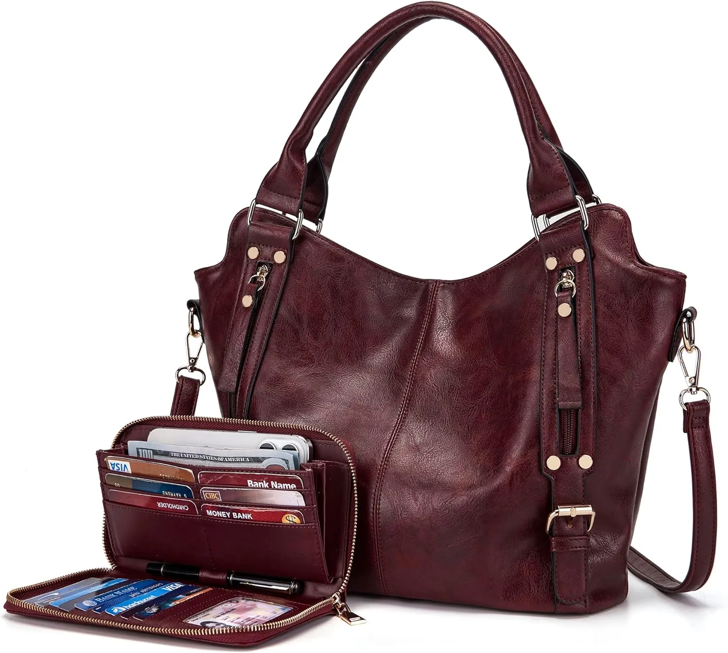 Crossbody Bags for Women Large Hobo Purse PU Leather Shoulder Handbag Ladies Tote Wallet Set 2PCS