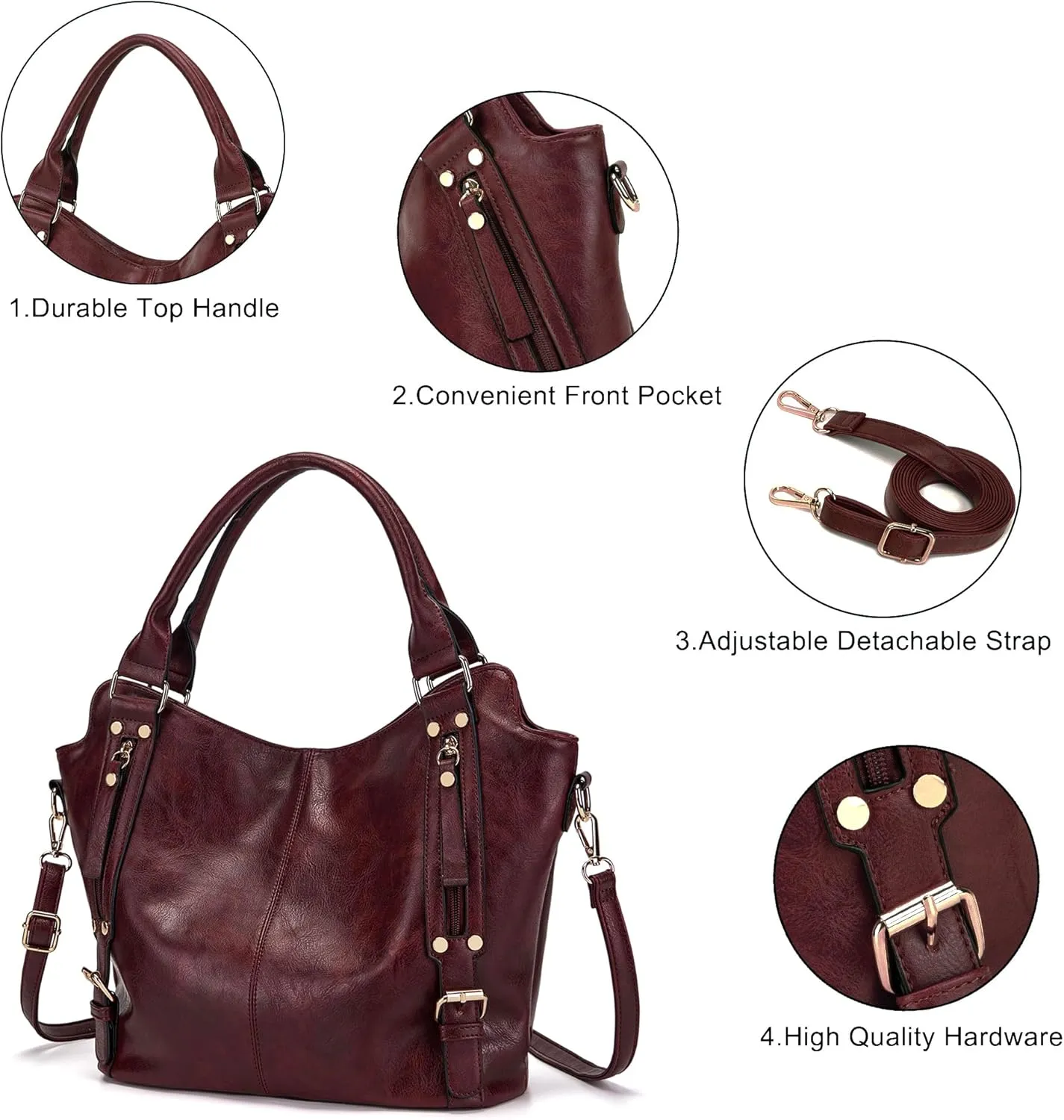 Crossbody Bags for Women Large Hobo Purse PU Leather Shoulder Handbag Ladies Tote Wallet Set 2PCS