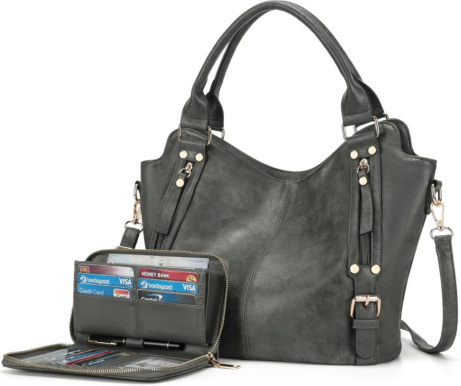 Crossbody Bags for Women Large Hobo Purse PU Leather Shoulder Handbag Ladies Tote Wallet Set 2PCS