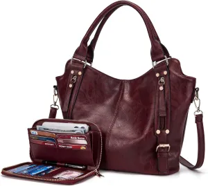 Crossbody Bags for Women Large Hobo Purse PU Leather Shoulder Handbag Ladies Tote Wallet Set 2PCS