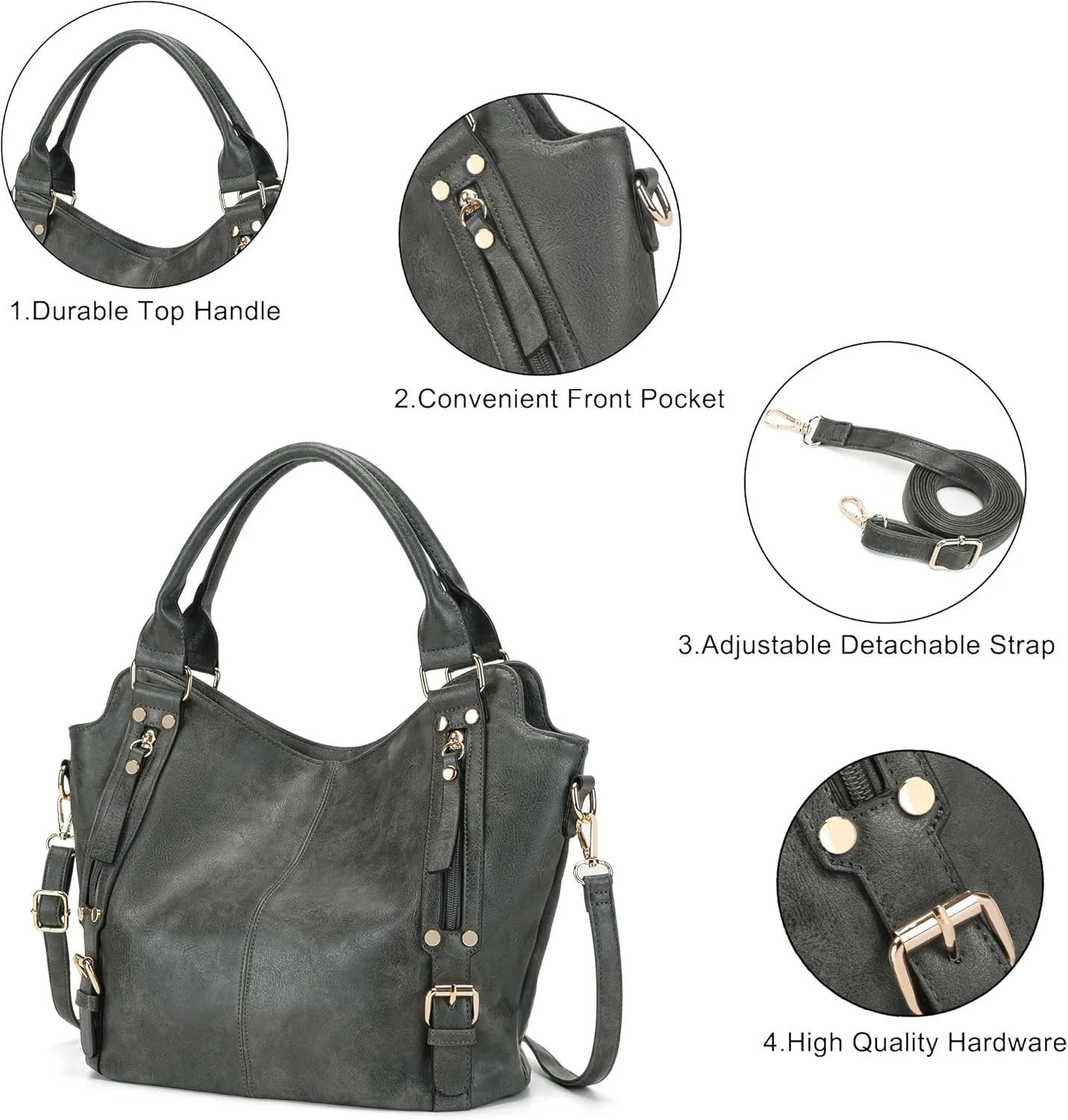Crossbody Bags for Women Large Hobo Purse PU Leather Shoulder Handbag Ladies Tote Wallet Set 2PCS