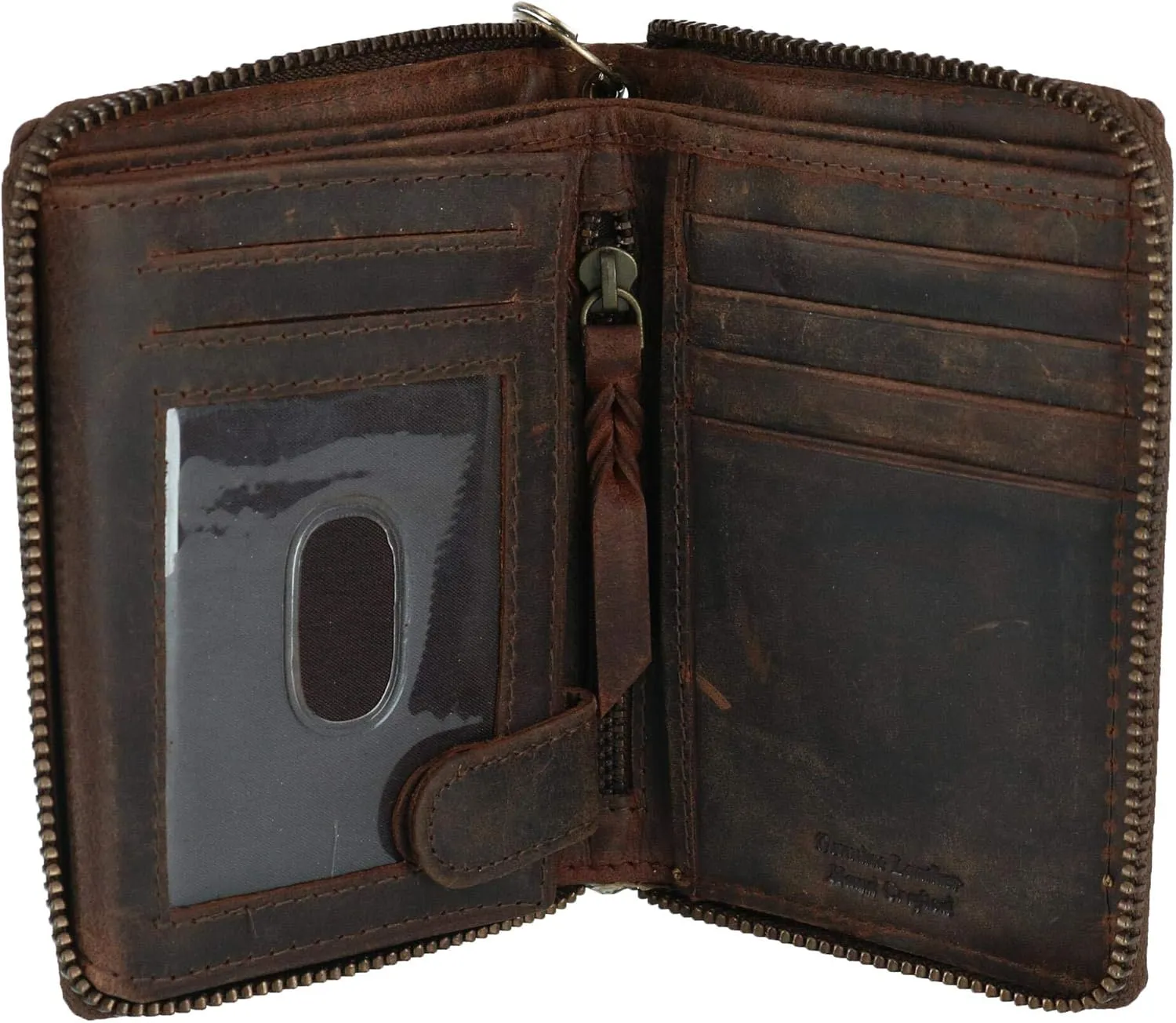 CTM® Men's Hunter Leather Zip-Around Bifold Chain Wallet