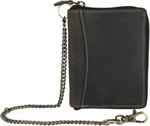 CTM® Men's Hunter Leather Zip-Around Bifold Chain Wallet