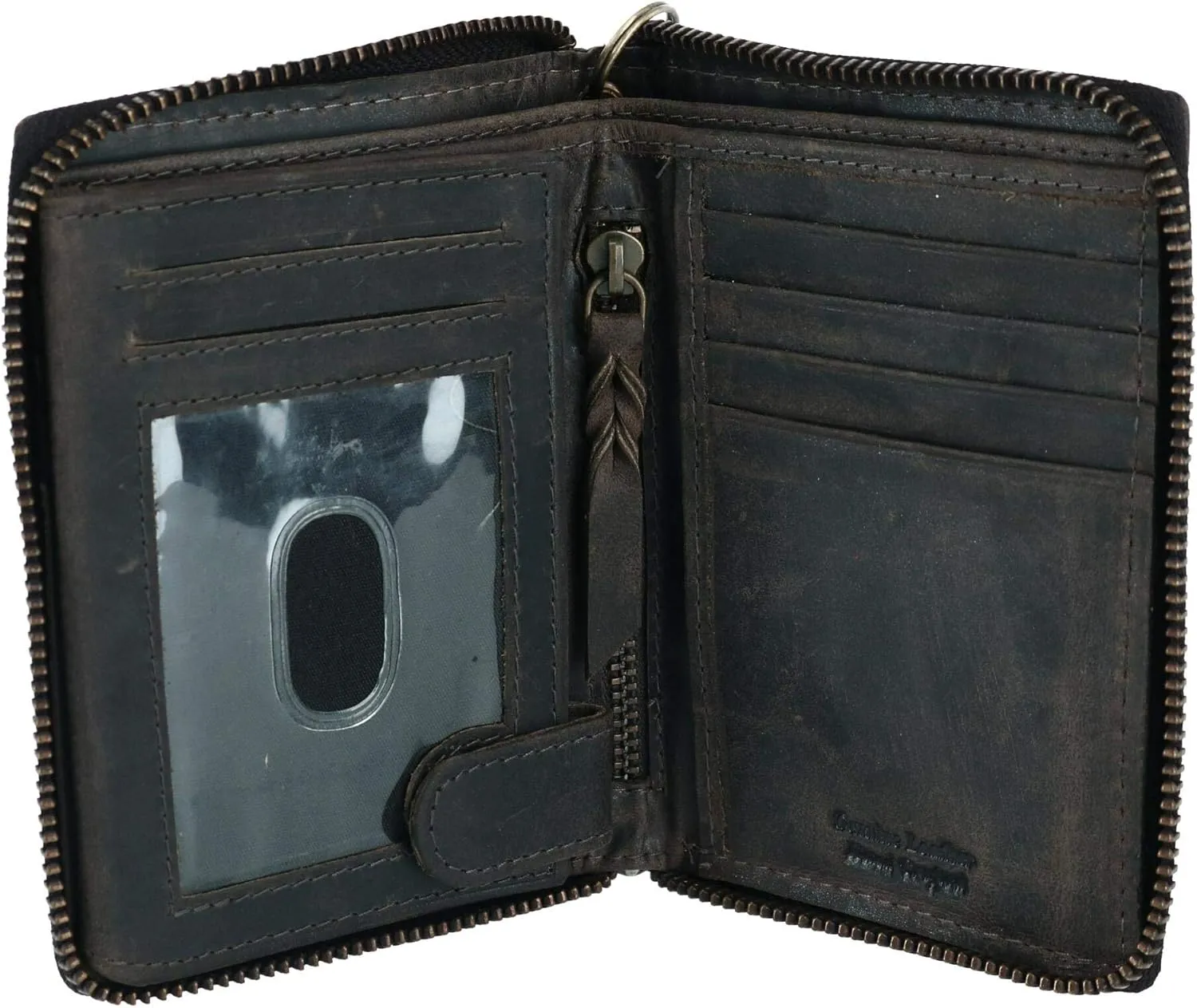 CTM® Men's Hunter Leather Zip-Around Bifold Chain Wallet