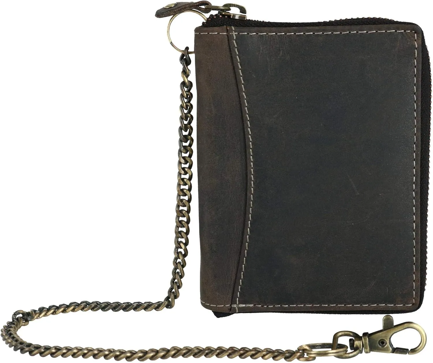 CTM® Men's Hunter Leather Zip-Around Bifold Chain Wallet