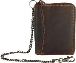 CTM® Men's Hunter Leather Zip-Around Bifold Chain Wallet