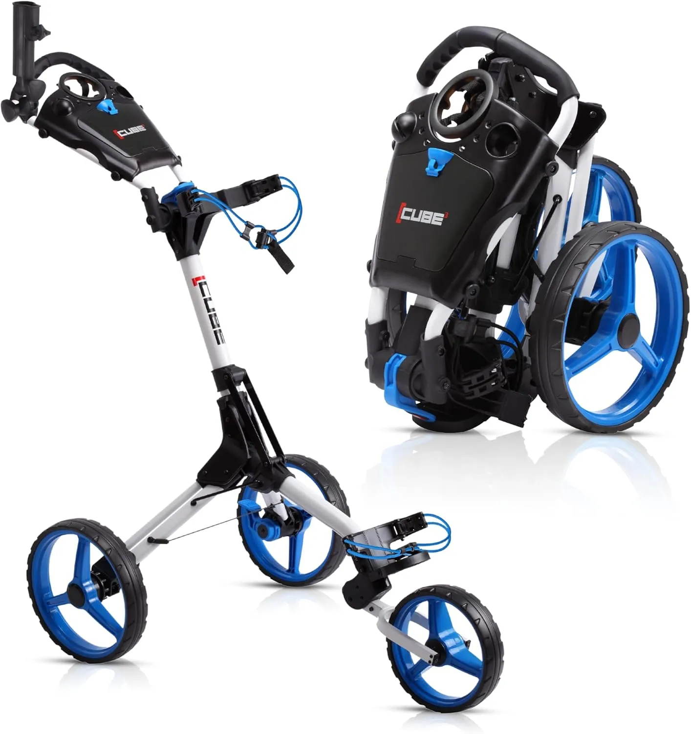 CUBE CART 3 Wheel Push Pull Golf CART - Two Step Open/Close - Smallest Folding Lightweight Golf CART in The World - Choose Color!