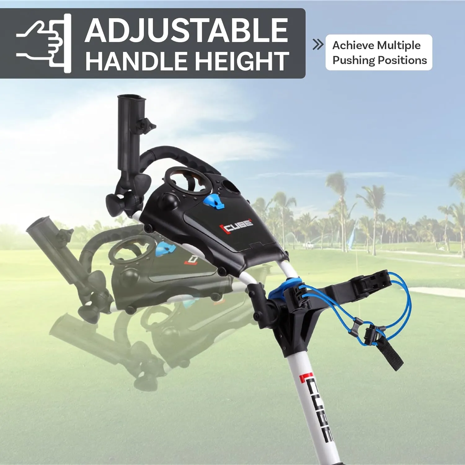 CUBE CART 3 Wheel Push Pull Golf CART - Two Step Open/Close - Smallest Folding Lightweight Golf CART in The World - Choose Color!