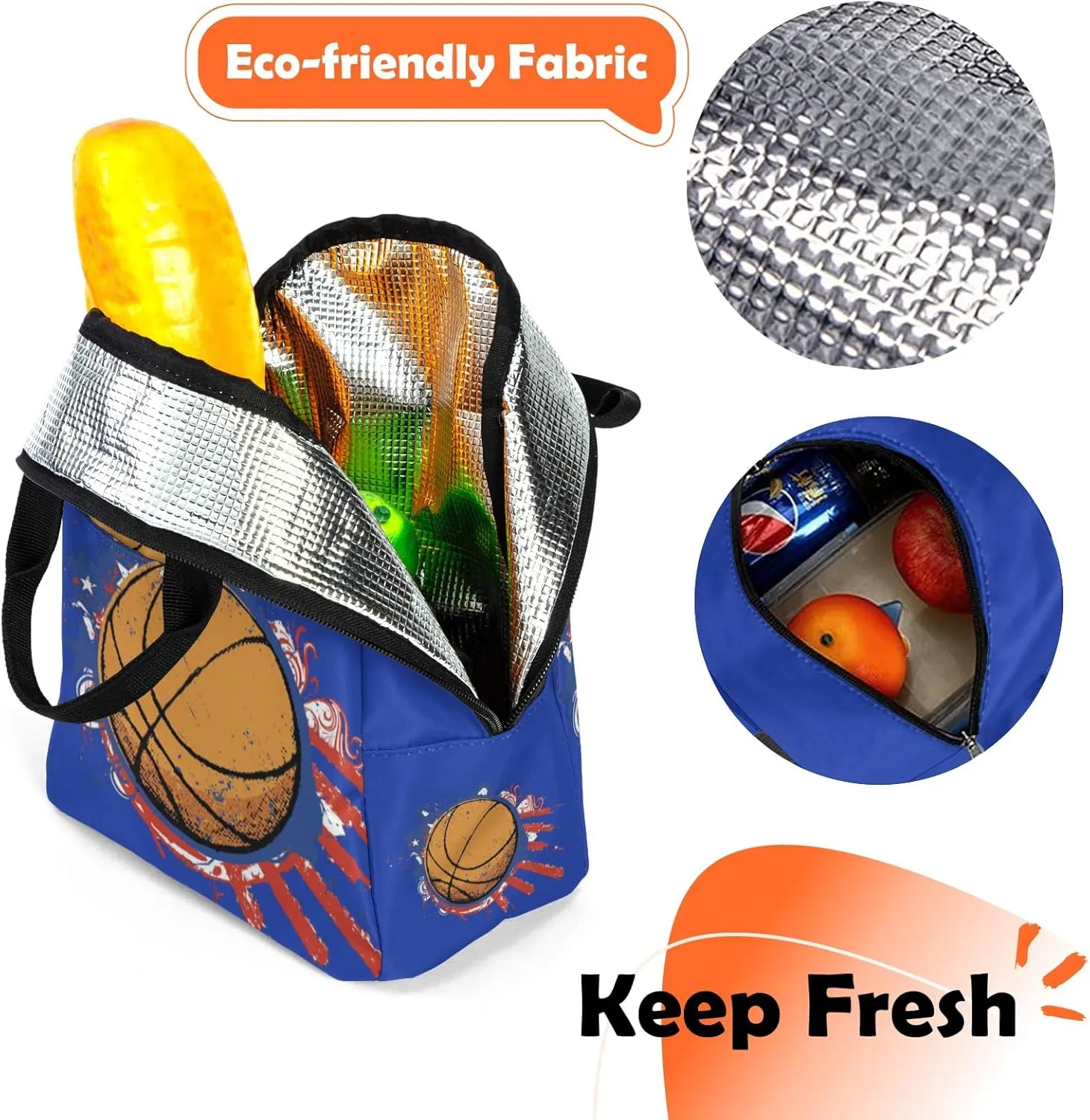 Custom Backpack for Boys, Lightweight Backpack Set with Lunch Bag and Pencil Case 3 pcs, Schoolbag for Elementary Junior High Students 6-8 10-12 14-16, Basketball